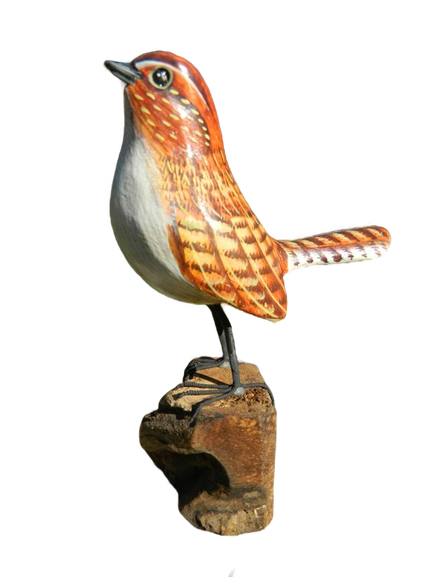 Wooden Painted Bird - Wren